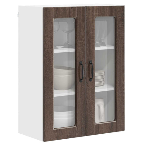 Vidaxl wandglas cabinet porto bruin eiken 60 x 31 x 80 cm bewerkt hout