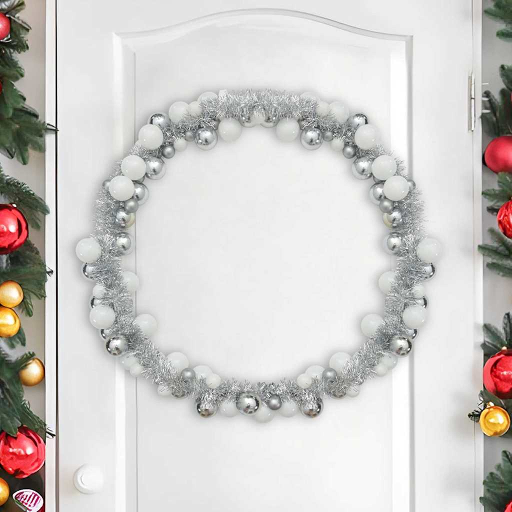 Vidaxl kerstbal guirlande led's wit en zilver 186 cm polystyreen