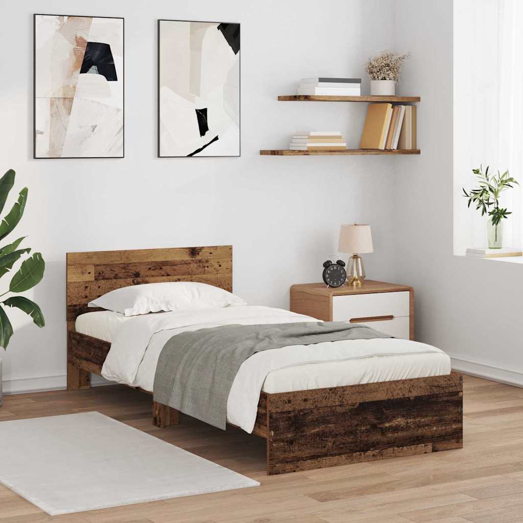 Vidaxl bedframe met hoofdeinde oud hout 100 x 200 cm bewerkt hout
