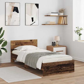 Vidaxl bedframe met hoofdeinde oud hout 100 x 200 cm bewerkt hout