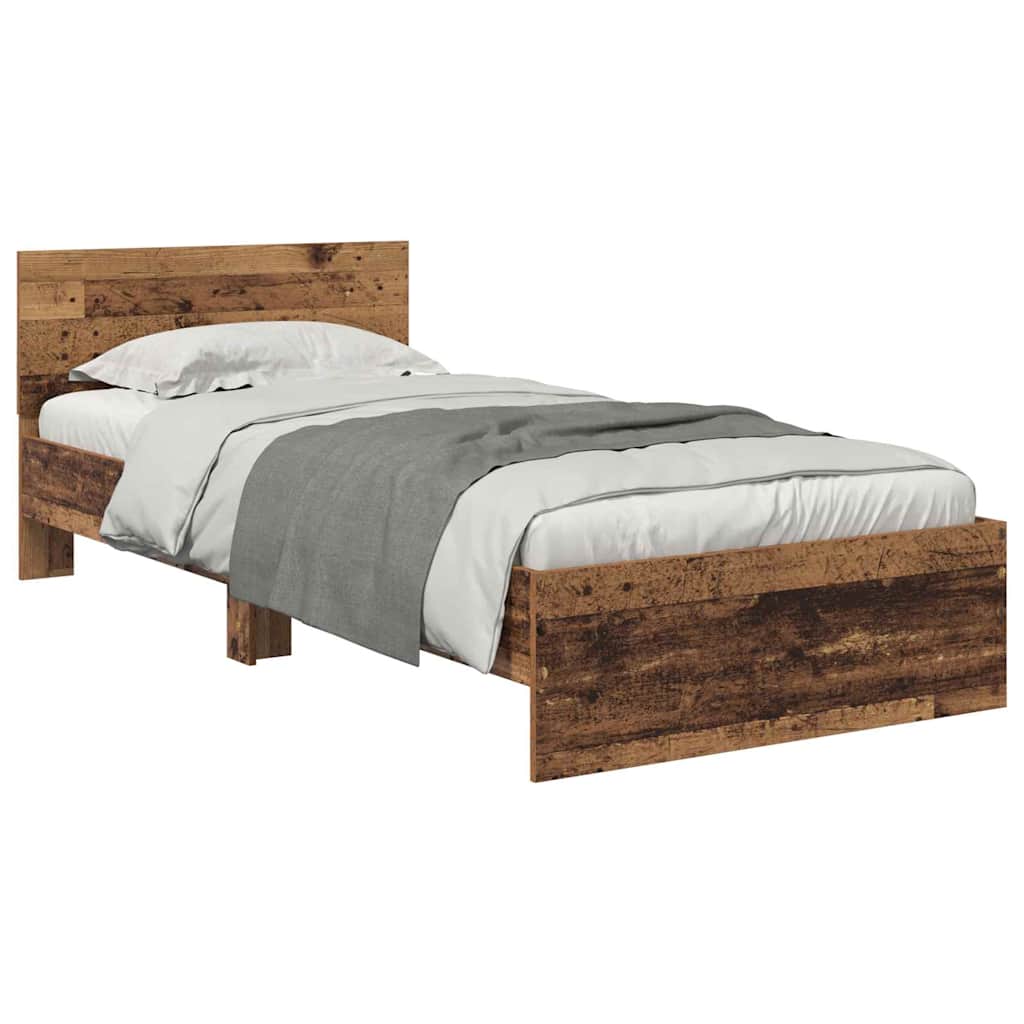 Vidaxl bedframe met hoofdeinde oud hout 100 x 200 cm bewerkt hout