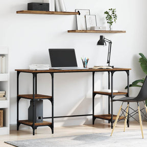 Vidaxl bureau met plank oud hout 140 x 50 x 75 cm bewerkt hout