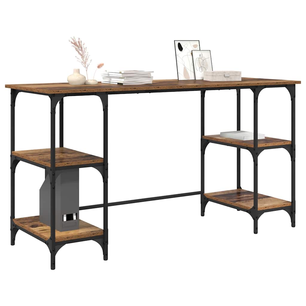 Vidaxl bureau met plank oud hout 140 x 50 x 75 cm bewerkt hout
