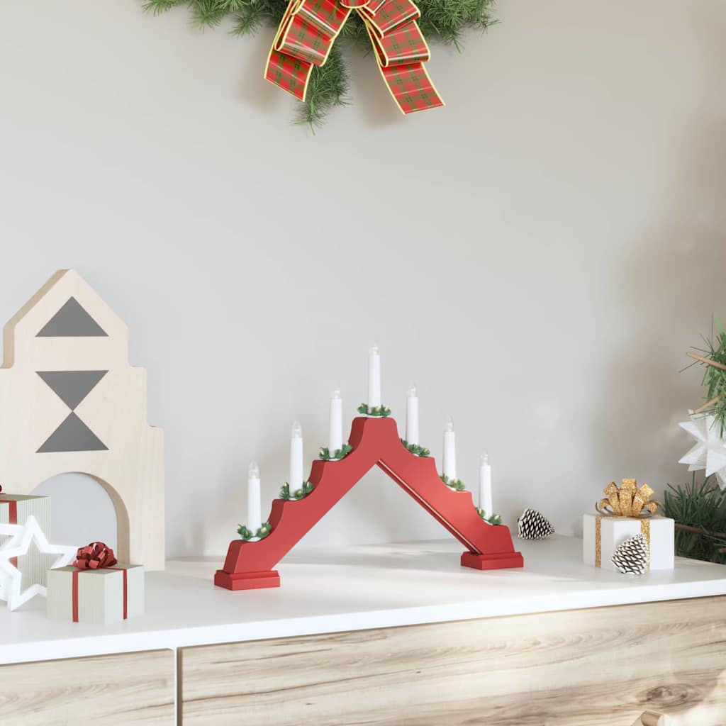 Vidaxl kerst kaars brug rood 39.5 x 5 x 29 cm massief grenenhout