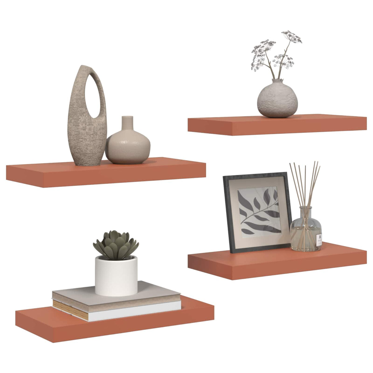Vidaxl wandplank 4 st rood 50 x 23,5 x 3,8 cm bewerkt hout