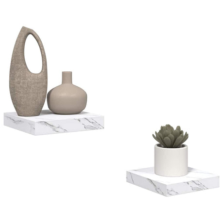 Vidaxl wandplank 2 st wit marmer 23 x 23,5 x 3,8 cm bewerkt hout