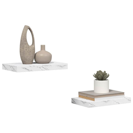 Vidaxl wandplank 2 st wit marmer 40 x 23,5 x 3,8 cm bewerkt hout