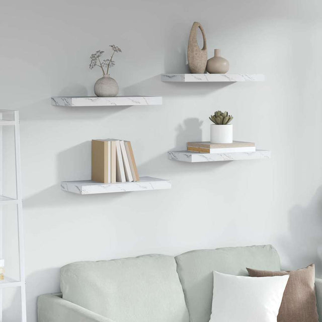 Vidaxl wandplank 4 st wit marmer 50 x 23,5 x 3,8 cm bewerkt hout
