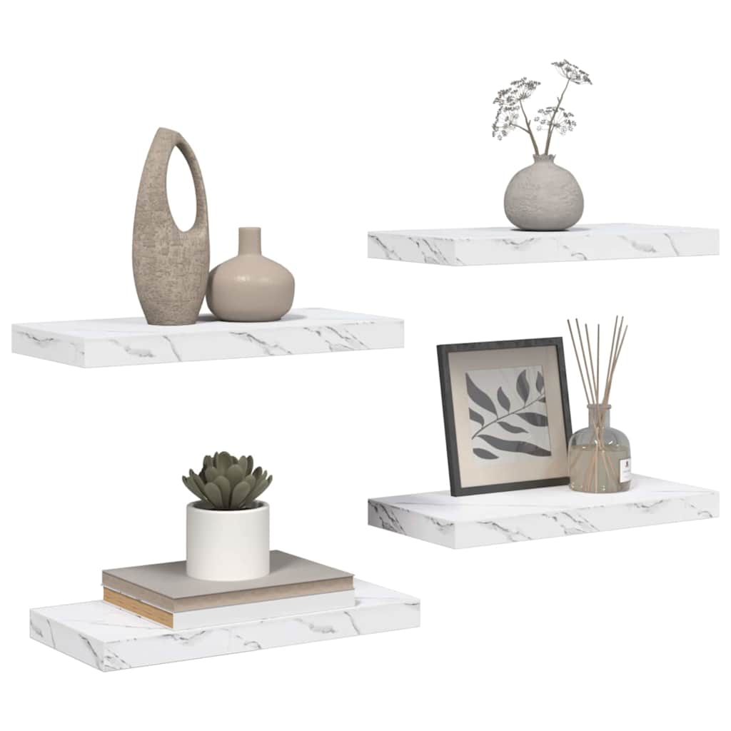 Vidaxl wandplank 4 st wit marmer 50 x 23,5 x 3,8 cm bewerkt hout