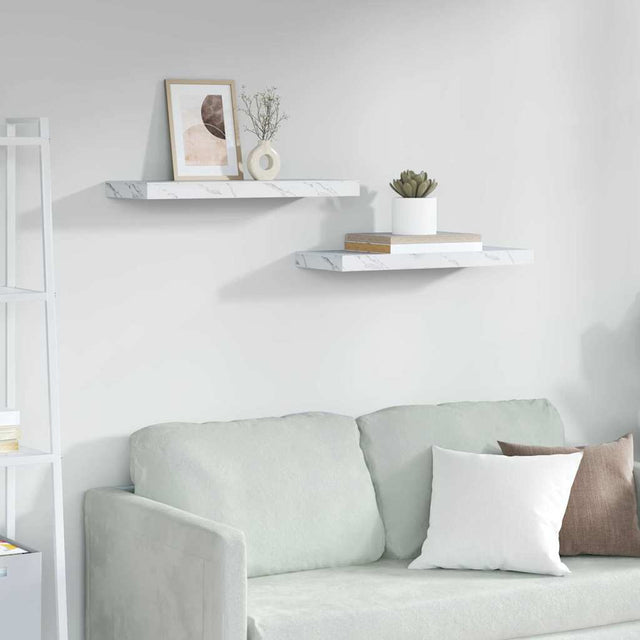 Vidaxl wandplank 2 st wit marmer 60 x 23,5 x 3,8 cm bewerkt hout
