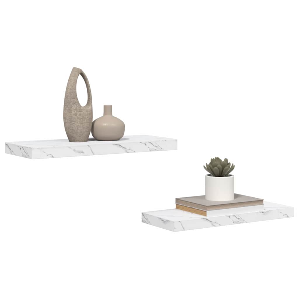 Vidaxl wandplank 2 st wit marmer 60 x 23,5 x 3,8 cm bewerkt hout