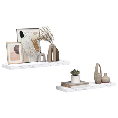 Vidaxl wandplank 2 st wit marmer 80 x 23,5 x 3,8 cm bewerkt hout