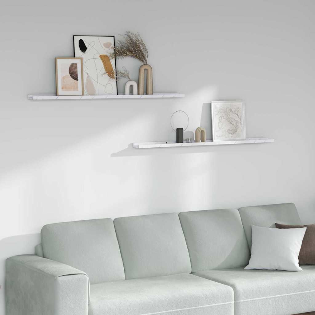 Vidaxl wandplank 2 st wit marmer 115 x 9 x 3 cm bewerkt hout