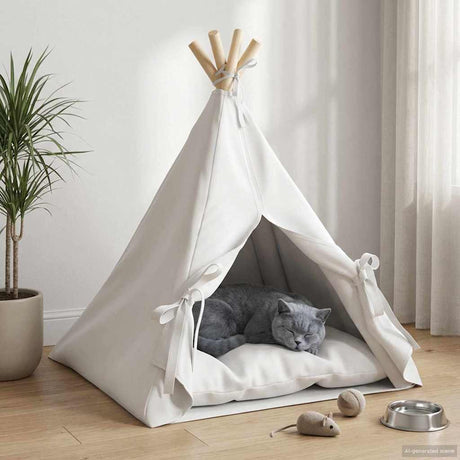 Vidaxl dieren teepee met kussen wit 50 x 50 x 60 cm polyester