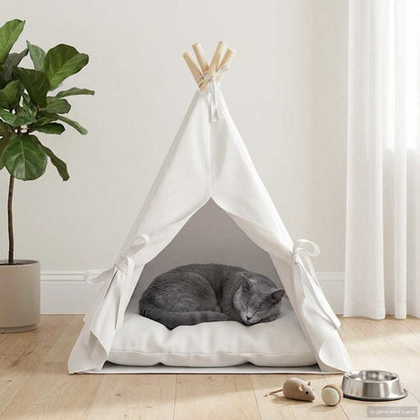 Vidaxl dieren teepee met kussen wit 50 x 50 x 60 cm polyester