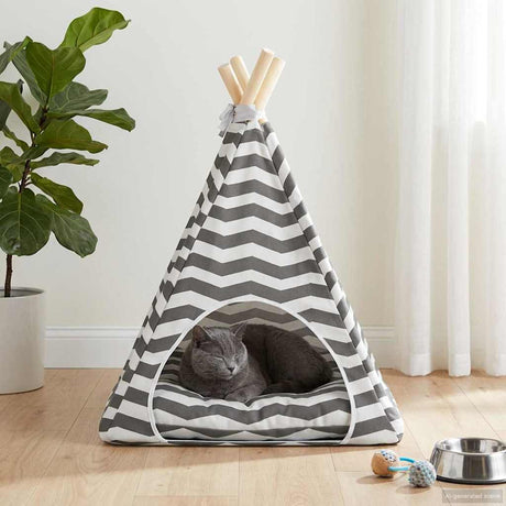 Vidaxl dieren teepee met kussen wit en grijs 40 x 40 x 50 cm polyester