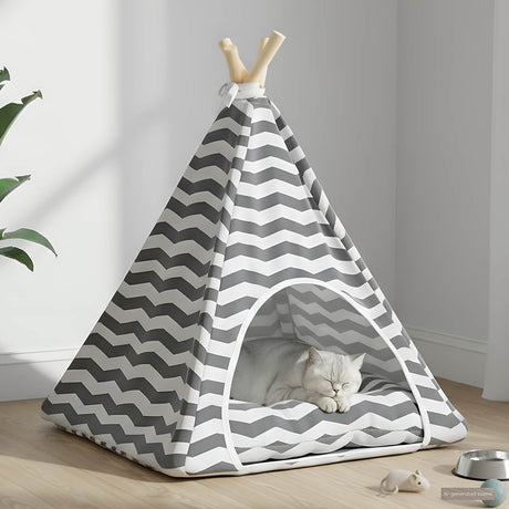 Vidaxl dieren teepee met kussen wit en grijs 50 x 50 x 60 cm polyester