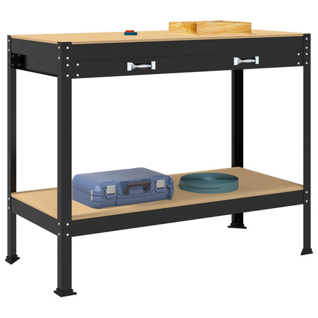 Vidaxl werkbank met lade zwart 114 x 54 x 91 cm bewerkt hout en metaal