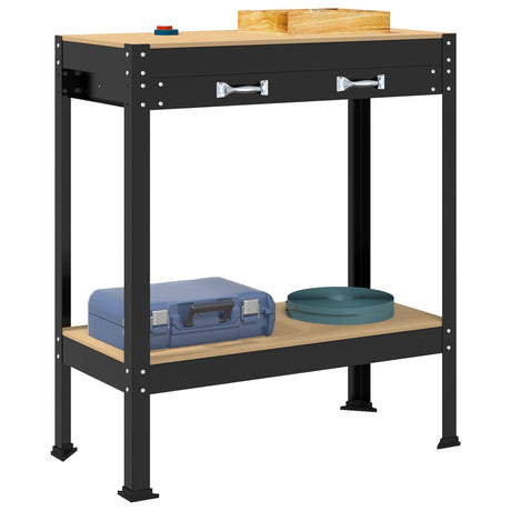 Vidaxl werkbank met lade zwart 80 x 40 x 91 cm bewerkt hout en metaal