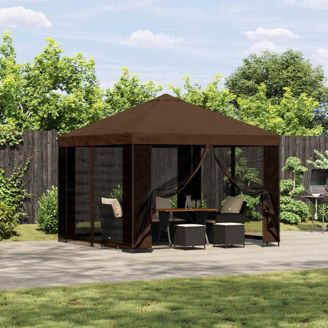 Vidaxl tuin gazebo met zijwanden 3 x 3 m bruin polyester en staal