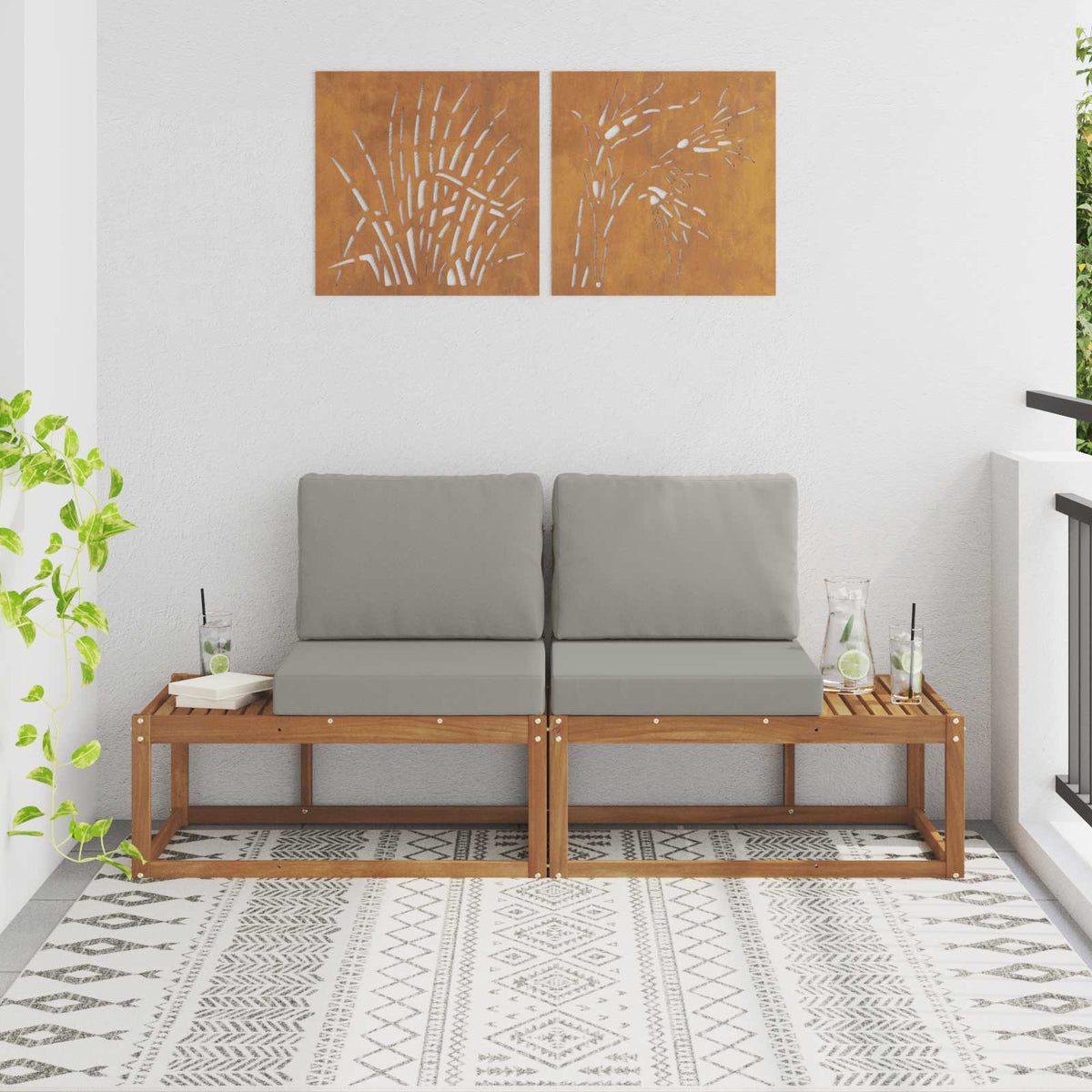Vidaxl buiten eind sofa met kussen 2 stuk natuurlijk en lichtgrijs