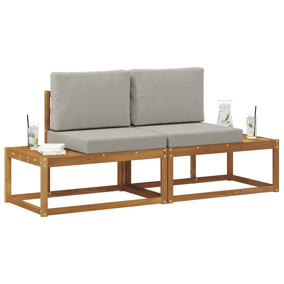 Vidaxl buiten eind sofa met kussen 2 stuk natuurlijk en lichtgrijs