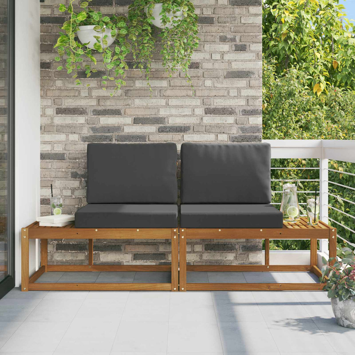 Vidaxl buiten eind sofa met kussen 2 stuk natuurlijk en antraciet
