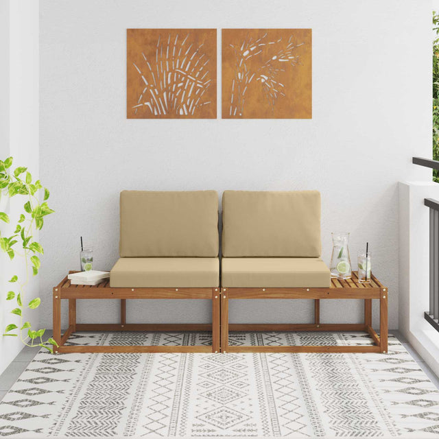 Vidaxl buiten eind sofa 2 stuk natuurlijk en beige massief acaciahout