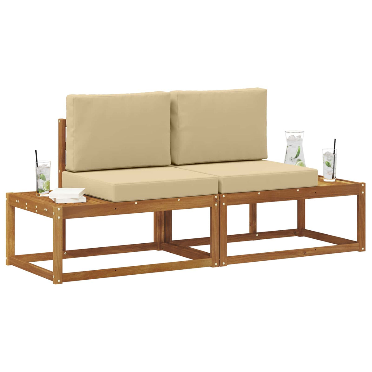 Vidaxl buiten eind sofa 2 stuk natuurlijk en beige massief acaciahout