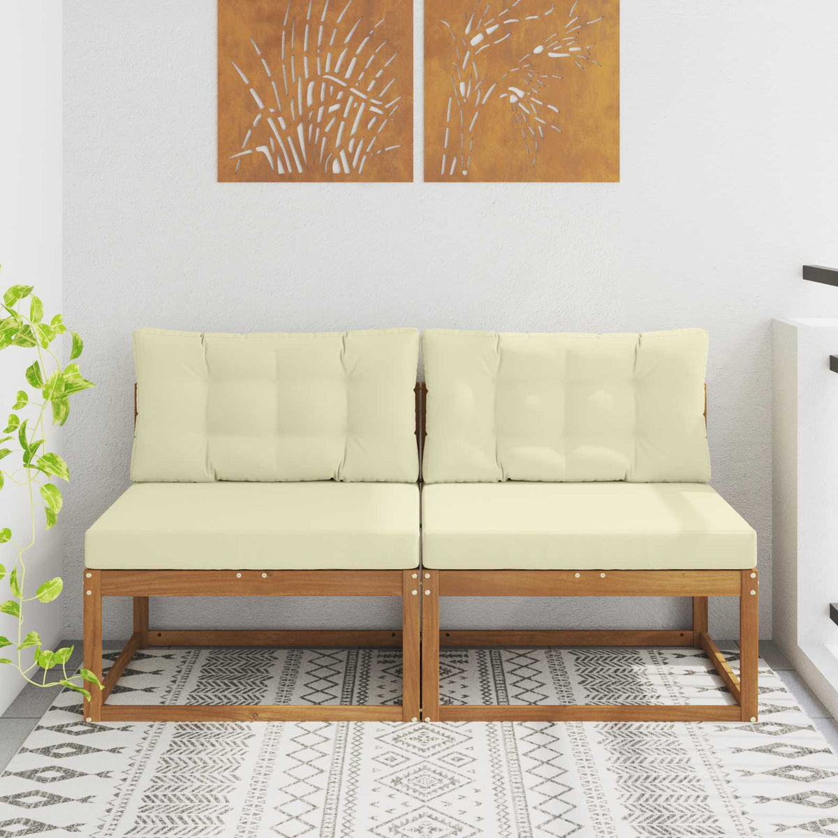 Vidaxl buiten midden sofa met kussen 2 stuk naturel