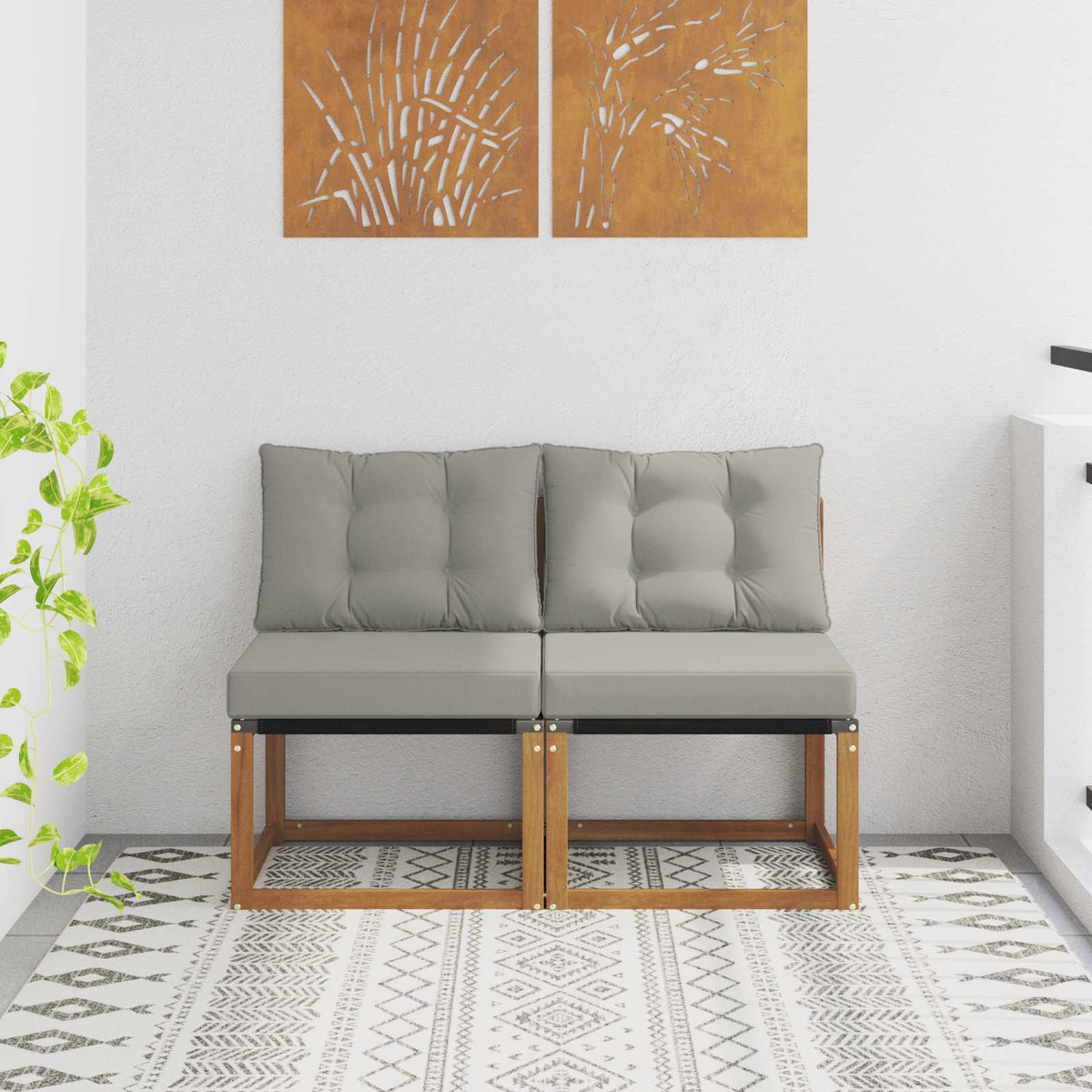 Vidaxl 2 st buitenzitmiddelsofa massief acaciahout en textilene stof