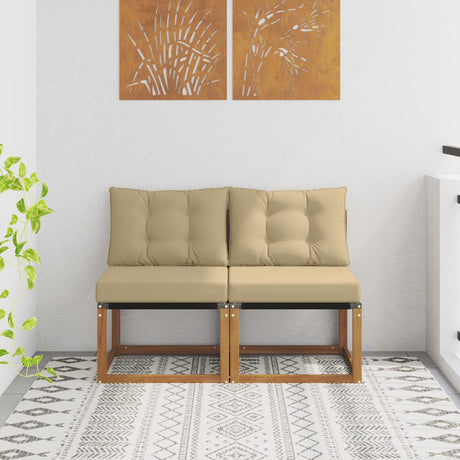 Vidaxl 2 st buitenzitmiddelsofa massief acaciahout en textilene stof