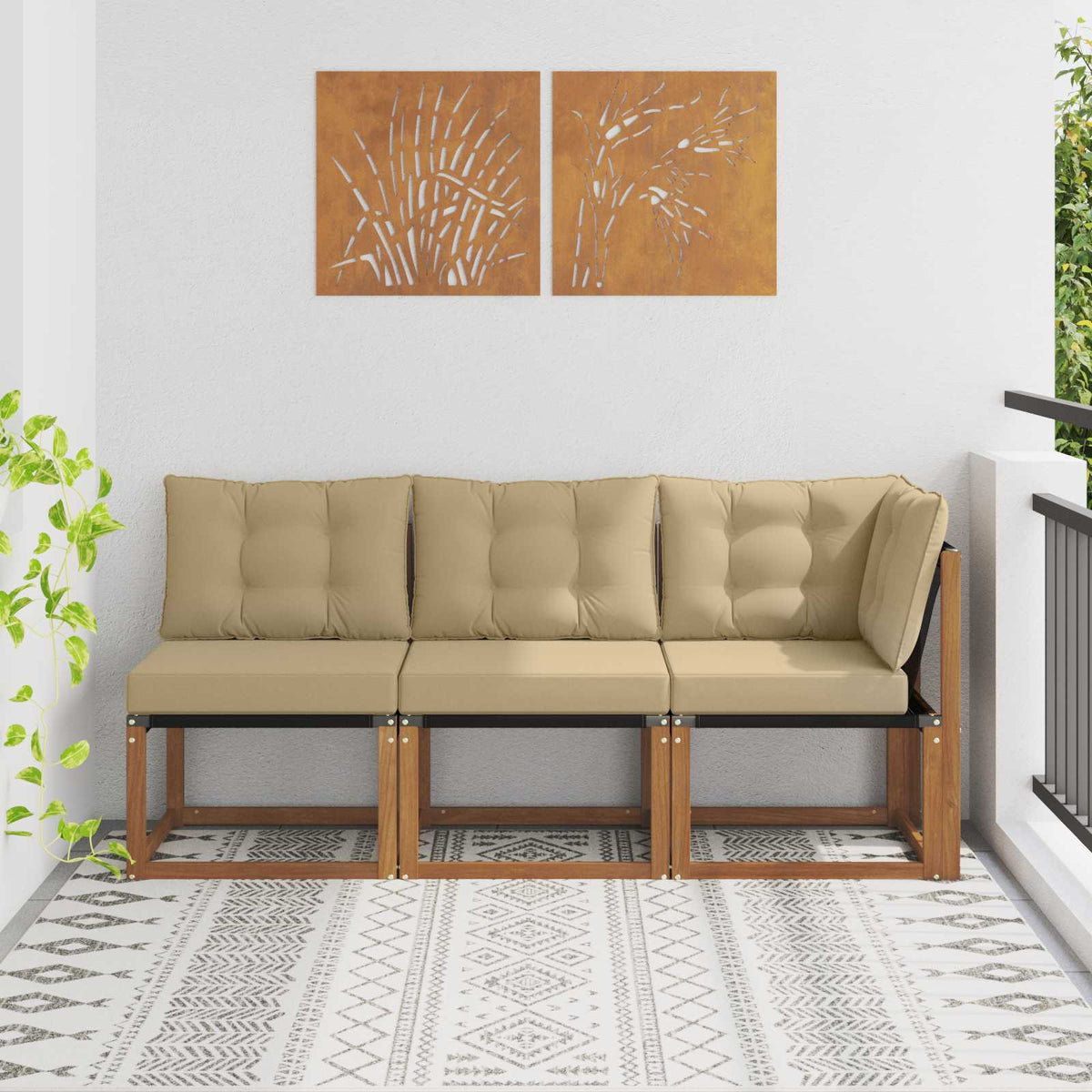 Vidaxl 3 st outdoor midden- en hoeksalon naturel