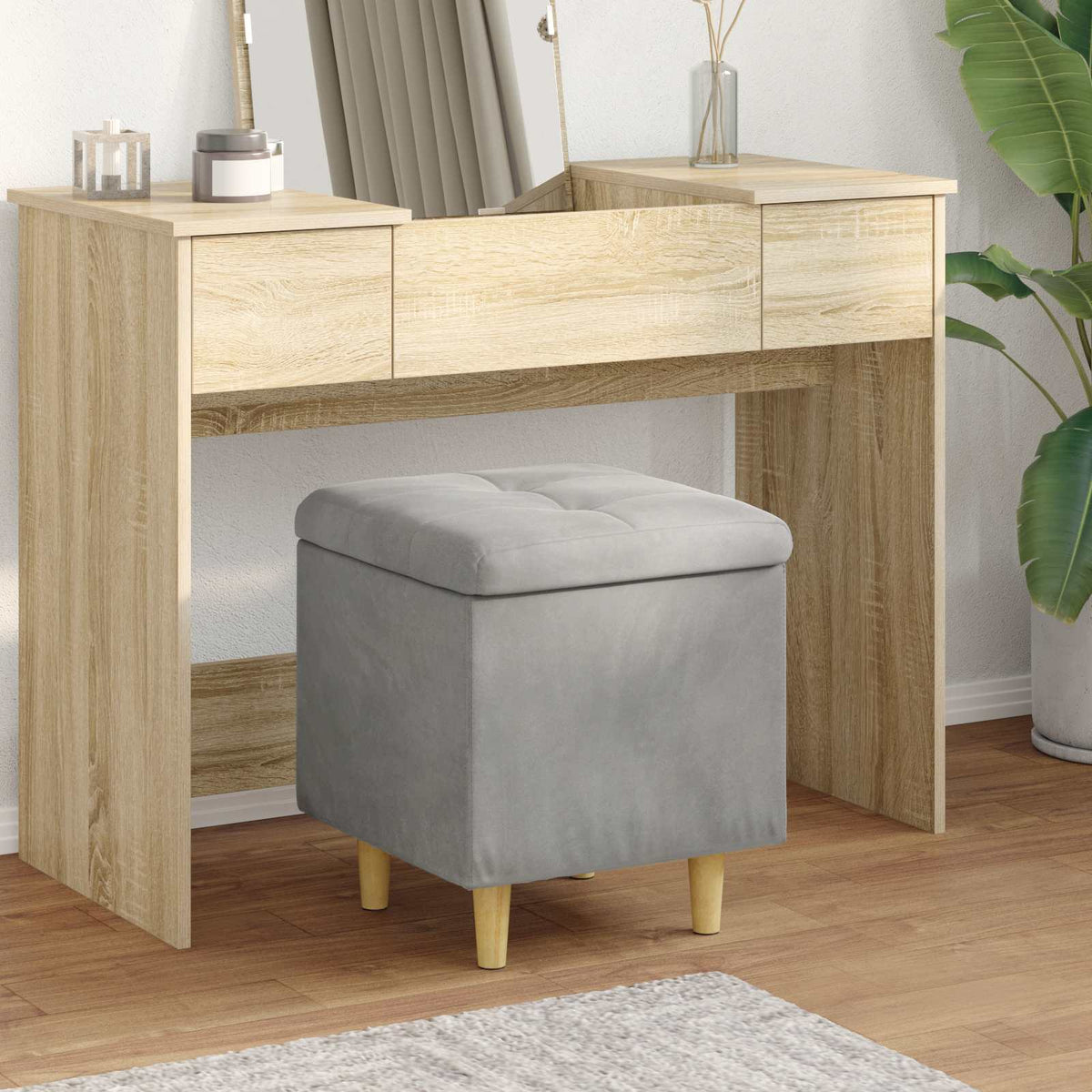 Vidaxl ottoman met opbergruimte lichtgrijs 40 x 40 x 45 cm fluweel