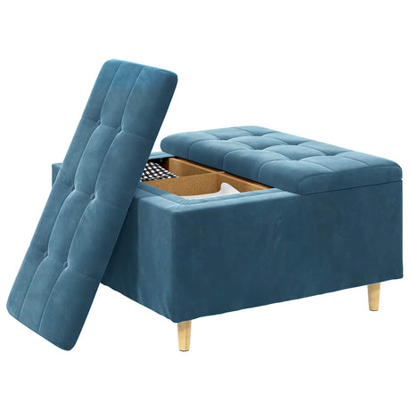 Vidaxl ottoman met opbergruimte blauw 80 x 80 x 45 cm fluweel