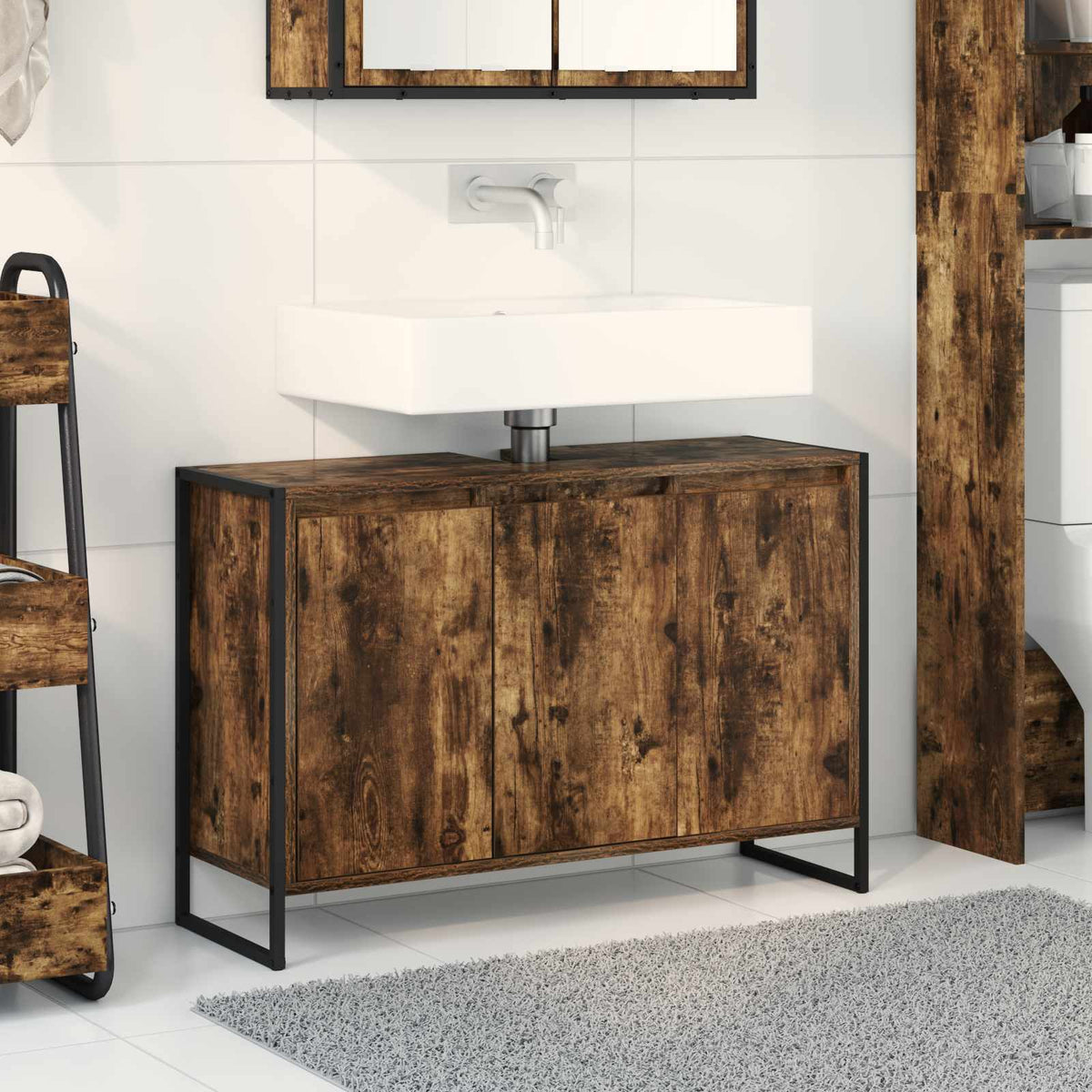 Vidaxl badkamer kast rook eik 90 x 30 x 60 cm bewerkt hout