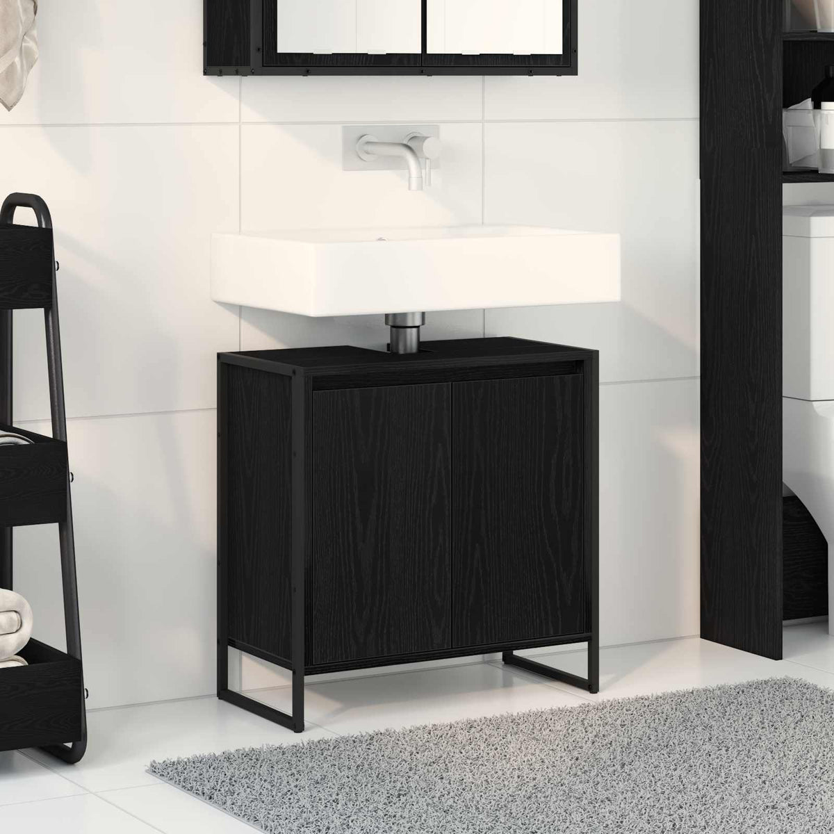 Vidaxl badkamer kast zwart eiken 60 x 30 x 60 cm bewerkt hout