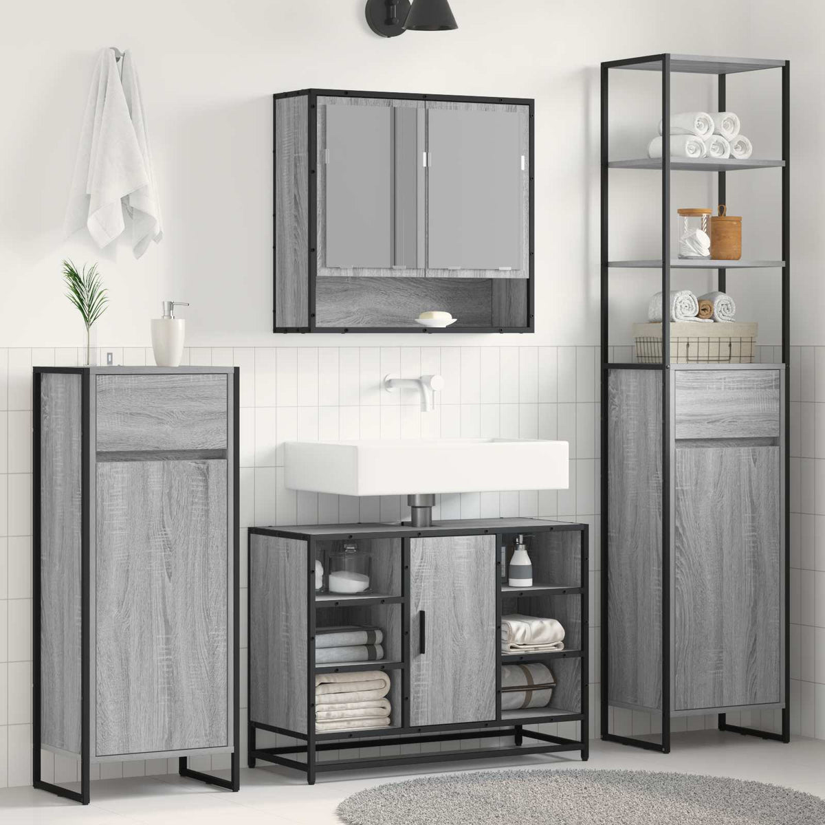 Vidaxl badkamer kast grijs sonoma 40 x 30 x 180 cm bewerkt hout
