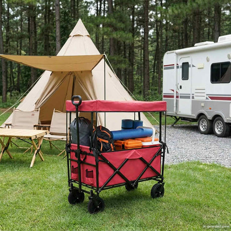 Vidaxl vouwbare winkelwagentje met remmen rood 105 x 56,5 x 116 cm