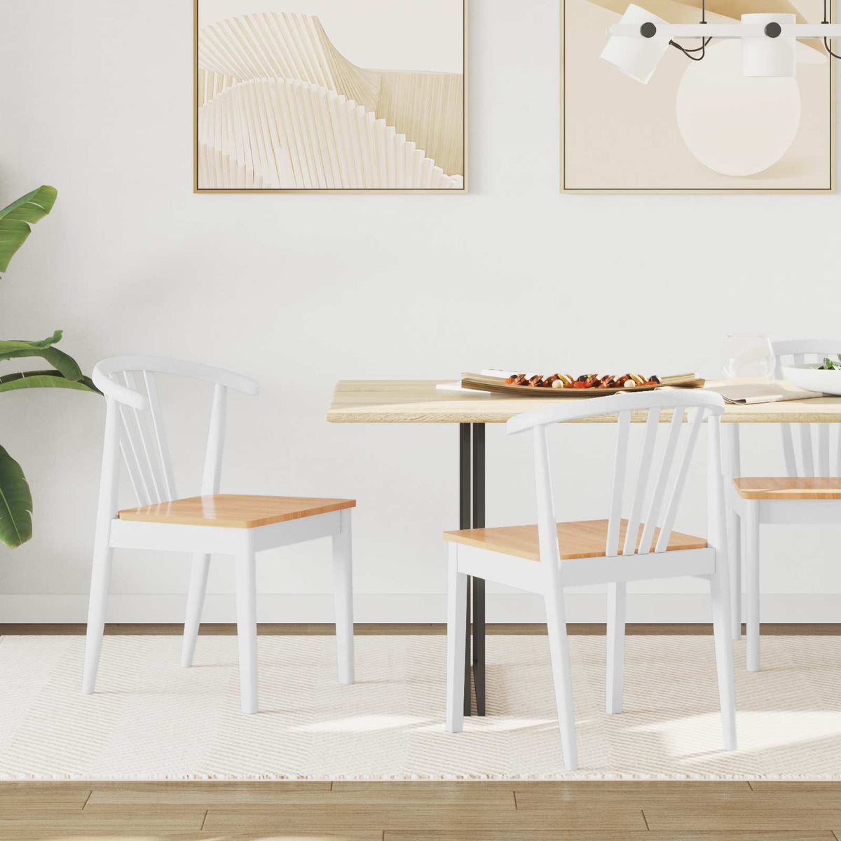 Vidaxl eetkamerstoel 2 st massief rubberhout wit en naturel