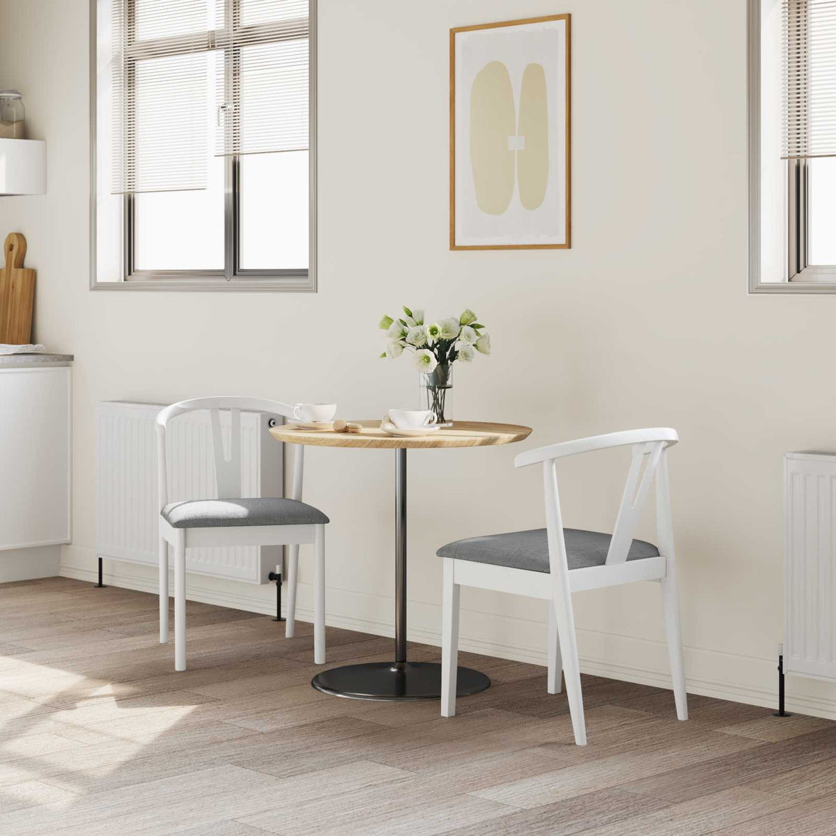 Vidaxl eetkamerstoel 2 st massief rubberhout wit en grijs