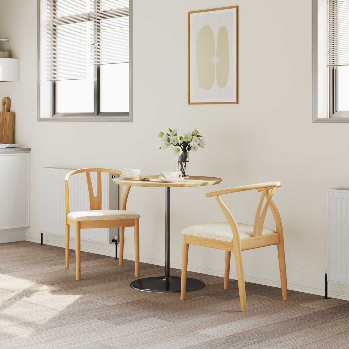 Vidaxl eetkamerstoel 2 st massief rubberhout natuurlijk en licht