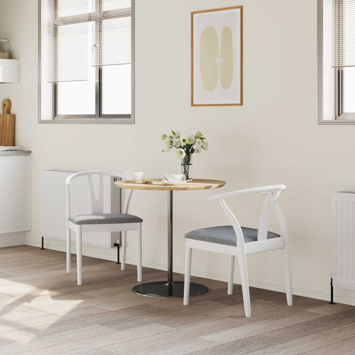 Vidaxl eetkamerstoel 2 st massief rubberhout wit en grijs