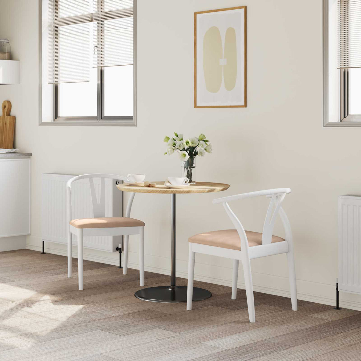Vidaxl eetkamerstoel 2 st massief rubberhout wit en bruin