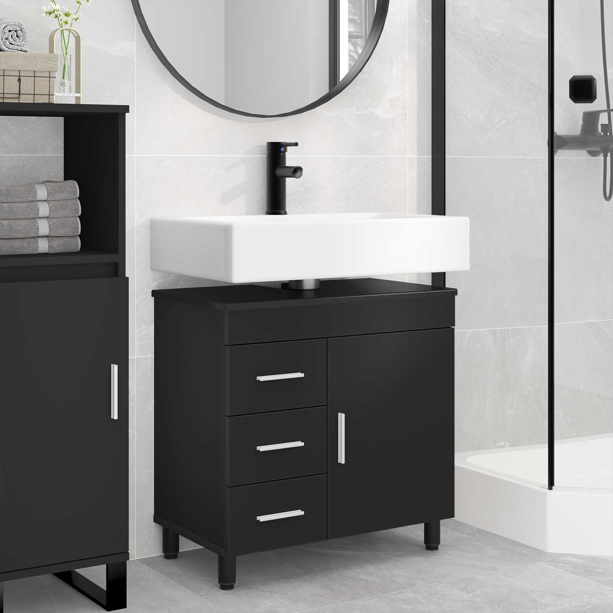 Vidaxl badkamer waskom zwart 60 x 35 x 60 cm bewerkt hout