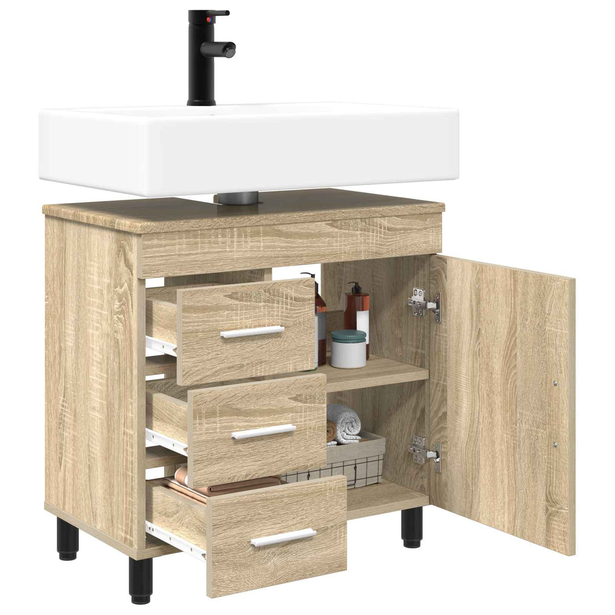 Vidaxl badkamer waskom sonoma eiken 60 x 35 x 60 cm bewerkt hout