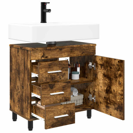 Vidaxl badkamer waskom gerookt eiken 60 x 35 x 60 cm bewerkt hout