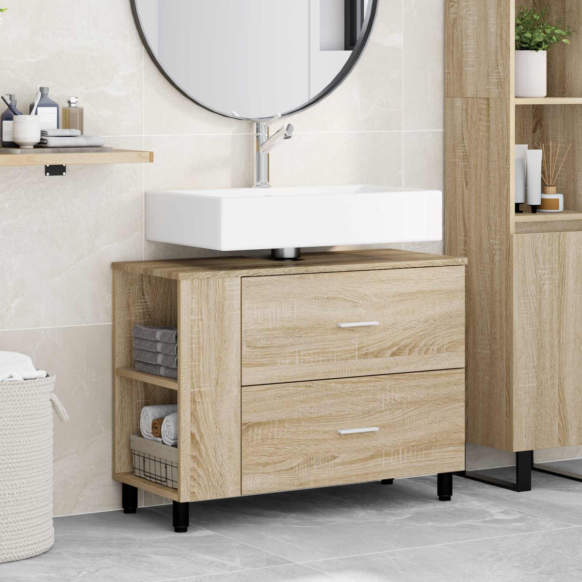 Vidaxl badkamer waskom sonoma eiken 80 x 35 x 60 cm bewerkt hout