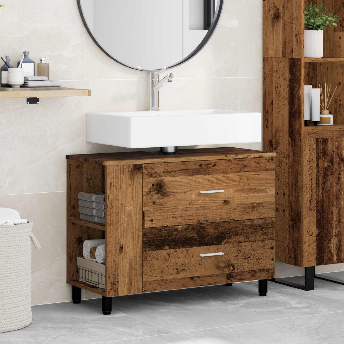 Vidaxl badkamer waskom oud hout 80 x 35 x 60 cm bewerkt hout