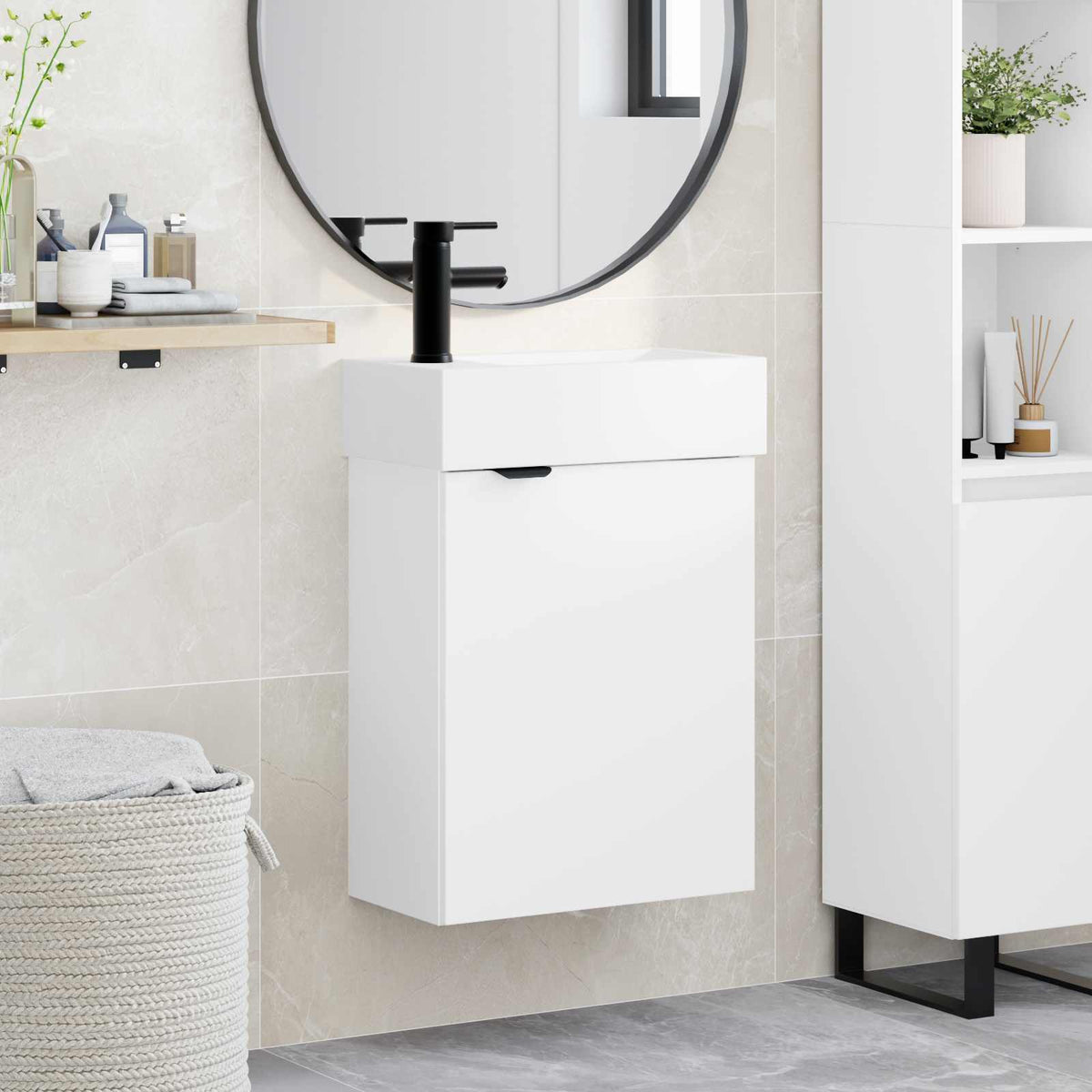 Vidaxl badkamermeubel met kraan wit 45,5 x 22,5 x 84 cm